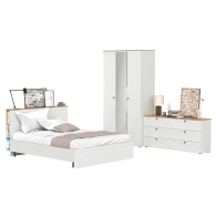 Спальные гарнитуры, Шкаф для одежды трёхдверный с зеркалом Остин с кроватью с основанием и комода на 6-ть ящиков