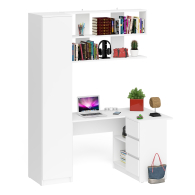 Домашние кабинеты, Стол угловой компьютерный Мори МС-16 правый с пеналом с полками и навесной открытой полкой 1200