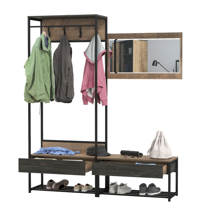 Прихожие, Прихожая 15.120 с зеркалом и тумбой для обуви с сиденьем Трувор