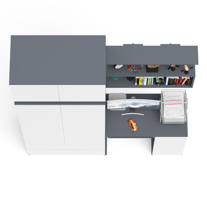 Домашние кабинеты, Шкаф с антресолью Мори МА900.1 с компьютерным столом МС-1 правым и книжной полкой