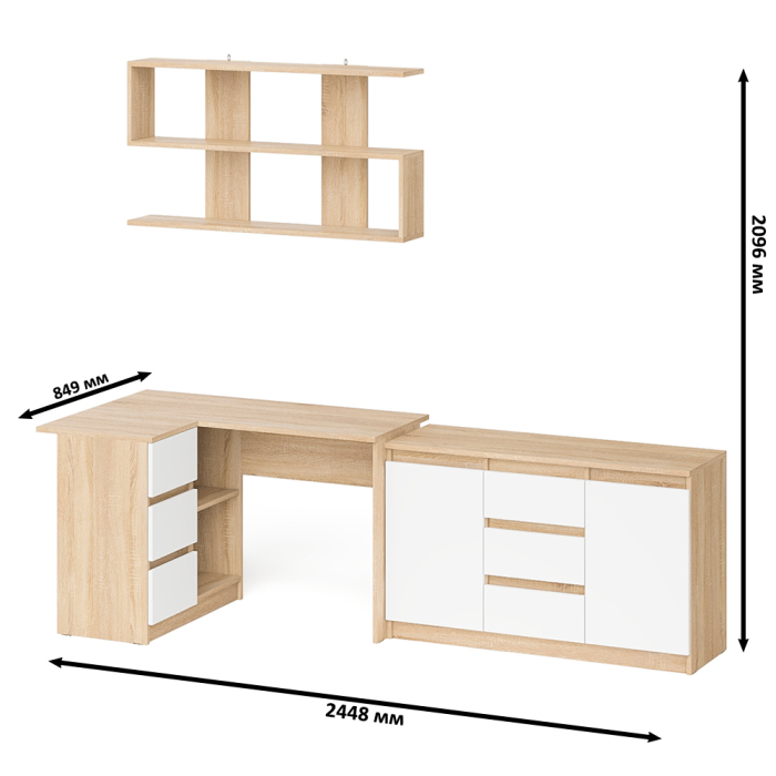 Домашние кабинеты, Угловой компьютерный стол Мори МС-16 левый с верхней полкой и тумбой-комодом 1200-3