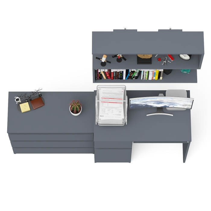 Прямые компьютерные столы, Однотумбовый стол компьютерный Мори МС-1 левый с комодом три ящика и навесной полкой 900