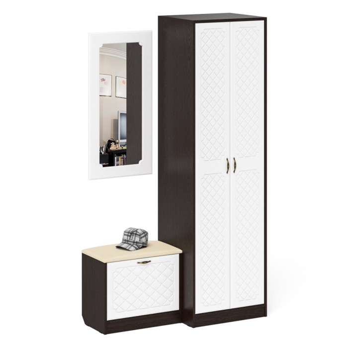 Прихожие, Шкаф две двери с обувницей и зеркалом П-6 № 11 МДФ фрезеровка ромб