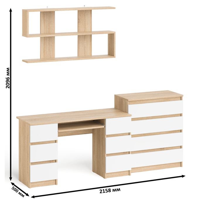 Домашние кабинеты, Стол письменный Мори МС-2 с комодом МК800 4 ящика и полкой 1200