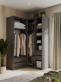 Угловой шкаф для одежды распашной с ящиками, София, 2200х1300х520мм