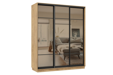 Шкаф-купе Премьер 23 (11ЗБ;11ЗБ;11ЗБ) фасады зеркало бронза/трёхдверный/Профиль чёрный муар