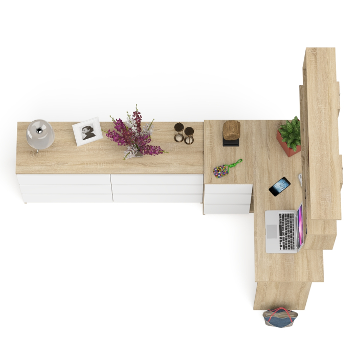 Домашние кабинеты, Стол угловой компьютерный Мори МС-16 левый с навесной книжной полкой и комодом МК1380.6