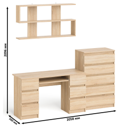 Стол для работы МС-2 с высоким комодом на пять ящиков и навесной полкой Мори