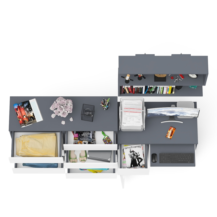 Прямые компьютерные столы, Комод на восемь ящиков МК1200.8 Мори с компьютерным столом МС-1 левый и верхней полкой 900