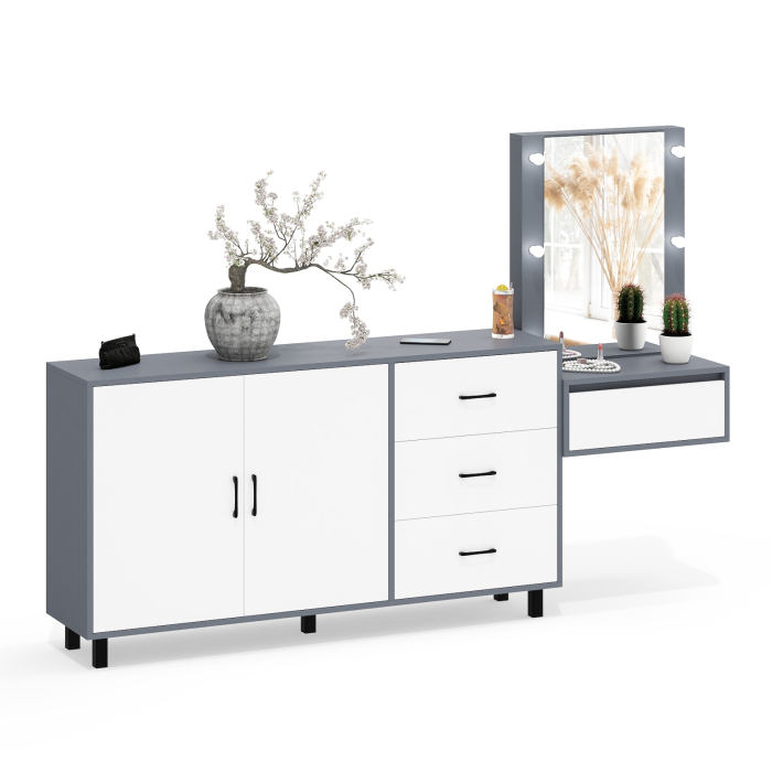 С зеркалом, Косметический навесной столик с подсветкой и комод с ящиками и дверками 123-1604