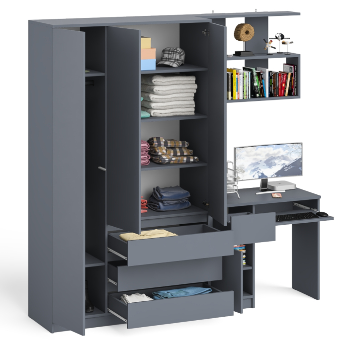 Домашние кабинеты, Широкий шкаф-комод Мори МШ1200.1 с письменным столом МС-1 левый и полкой на 900