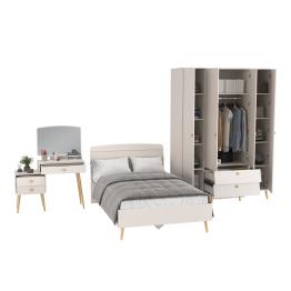 Спальня Афина Сп10 - 4-х дверный шкаф-комод с кроватью 1200 и трюмо с зеркалом