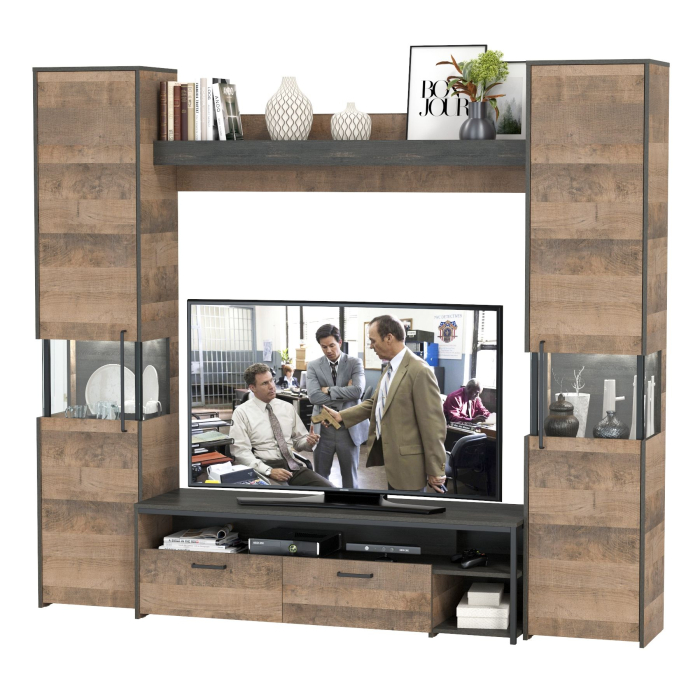 Стенки для гостиной, Индустриальная гостиная в стиле лофт с подсветкой Трувор № 17