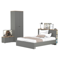 Спальные гарнитуры, Кровать двуспальная Остин с ортопедическим основанием с тумбой с дверками и шкафом 13.224