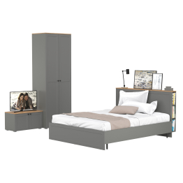 Кровать двуспальная Остин с ортопедическим основанием с тумбой с дверками и шкафом 13.224