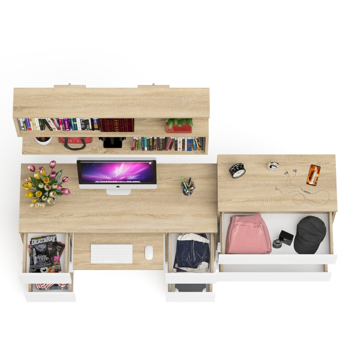 Домашние кабинеты, Стол письменный Мори МС-2 с комодом МК800 4 ящика и полкой 1200