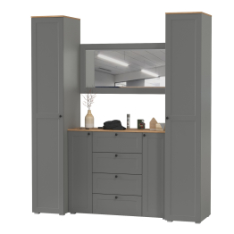 Два шкаф-пенала с полками для прихожей Остин и комод с настенным зеркалом