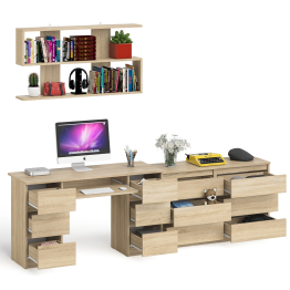 Широкий комод Мори на шесть ящиков с двутумбовым столом МС-2 и открытой полкой