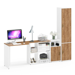 Стол компьютерный с пеналом с пятью полками и тумба с нишей Лидер-8