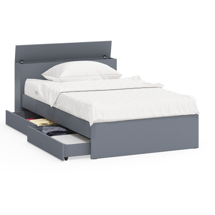 Кровати 120 см, Кровать с ящиками и ящиком для хранения белья односпальная Ксения 1200