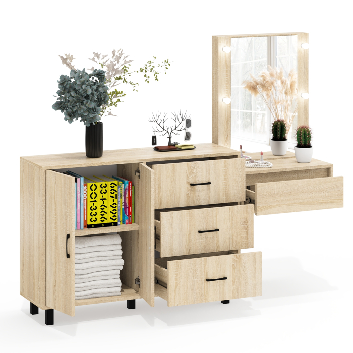 С зеркалом, Стол косметический навесной с подсветкой и тумба-комод 123-1204.