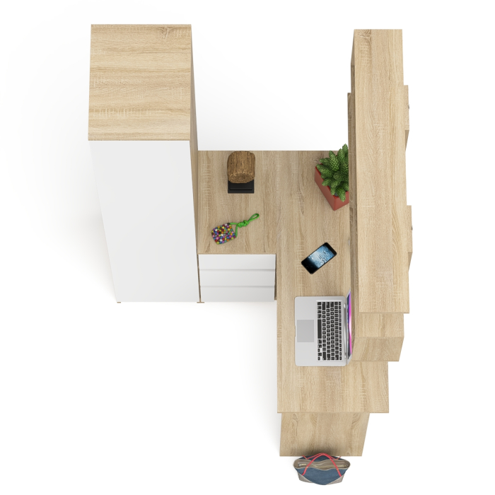 Домашние кабинеты, Угловой компьютерный стол с ящиками Мори МС-16 левый с книжной полкой и пеналом с полками