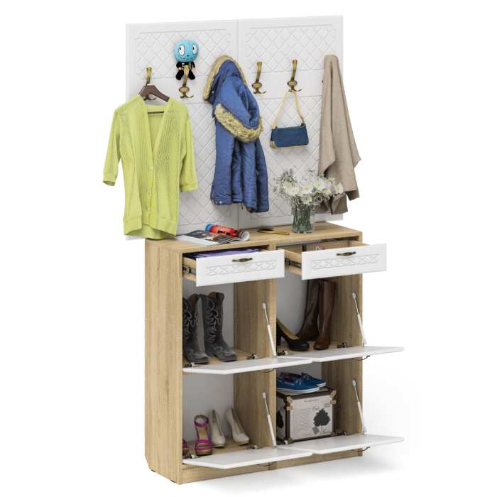 Прихожие, Две вешкалки для верхней одежды и две высоких обувницы П-6 № 04 МДФ фрезеровка ромб