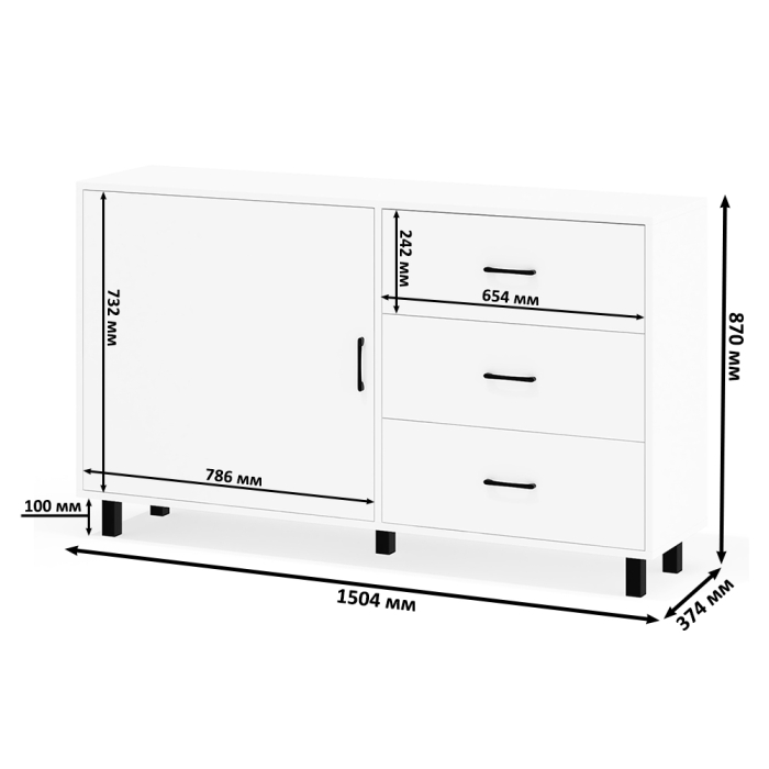 Туалетные столики, Стол-трансформер косметический с подсветкой 110 и комод-тумба три ящика 122-1504