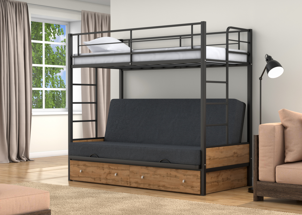 Для подростков, Двухъярусная кровать-диван Дакар 1 ящики Дуб ватан