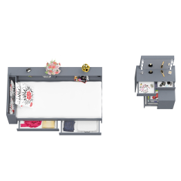 Столик косметический с лампочками 110 и Ксения 900 односпальная кровать с ящиками и прикроватным блоком