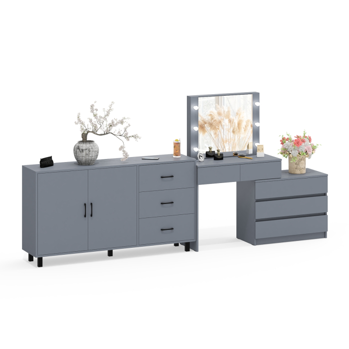 С зеркалом, Туалетный столик-трансформер с подсветкой и зеркалом 110 и комод-тумба 123-1604