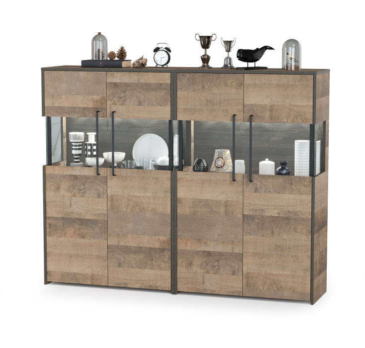 Стенки для гостиной, Два комода с витриной с подсветкой Трувор