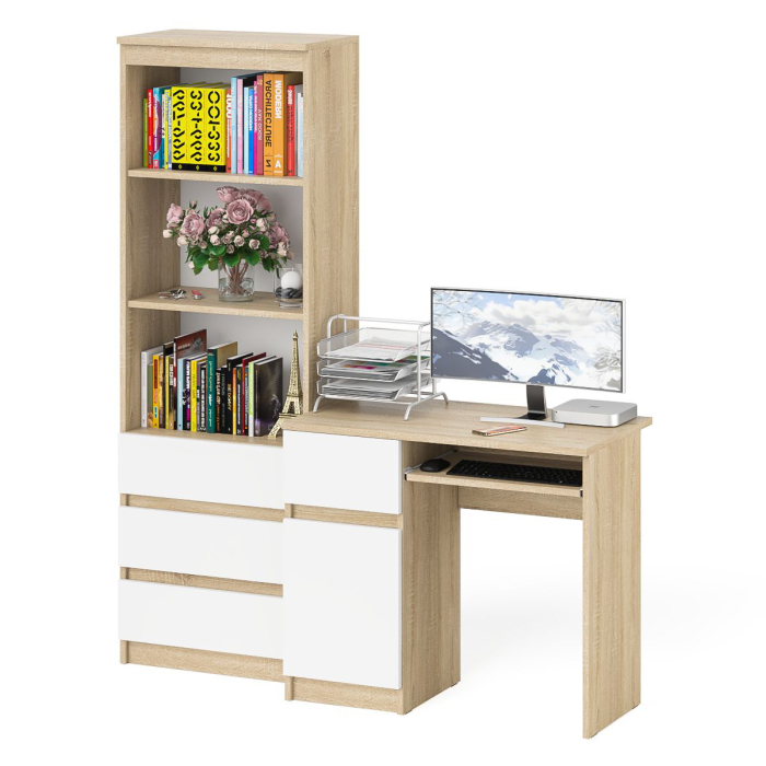 Домашние кабинеты, Стол компьютерный с ящиком и дверкой МС-1 левый со стеллажом МСТ600 Мори