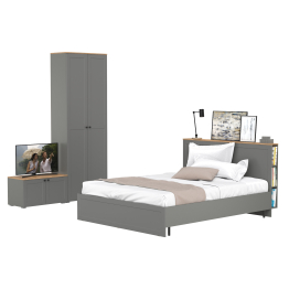 Кровать двухспальная Остин с ортопедическим основанием с тумбой 13.257 и шкафом 16.307