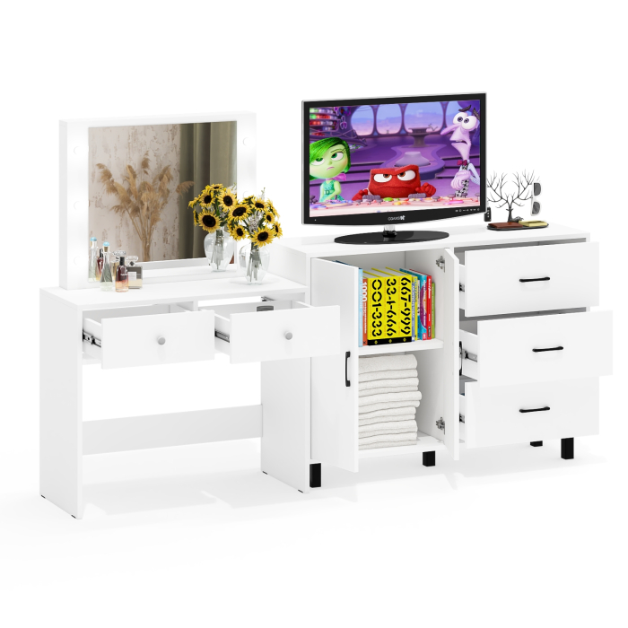 С зеркалом, Комод 123-1204 и косметический столик с подсветкой СТ-5