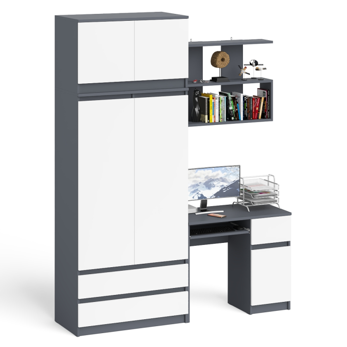 Домашние кабинеты, Шкаф с антресолью Мори МА900.1 с компьютерным столом МС-1 правым и книжной полкой