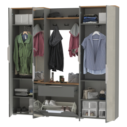 Два шкафа для одежды с зеркалами и обувницей с вешалкой с полкой Октава