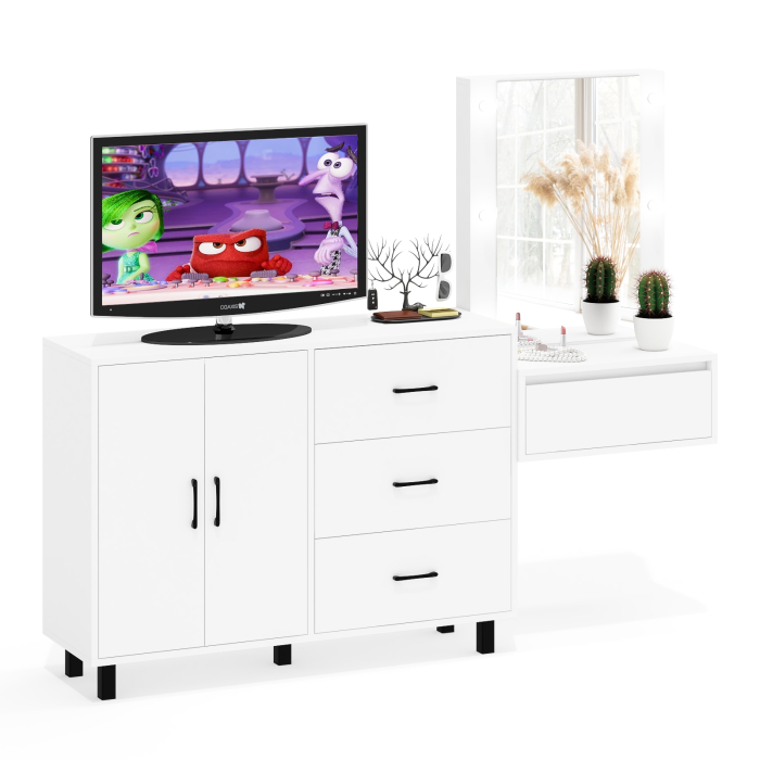 С зеркалом, Стол косметический навесной с подсветкой и тумба-комод 123-1204.