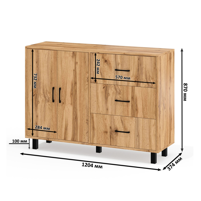 Комоды, Комод-тумба две дверки и три ящика РВК 123-1204