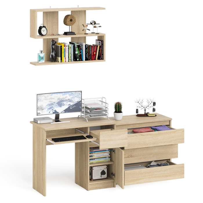 Прямые компьютерные столы, Комод три ящика МК800.1 с компьютерным столом Мори МС-1 правый и навесной полкой 900