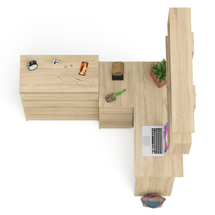 Домашние кабинеты, Стол компьютерный Мори МС-16 с тремя ящиками слева с книжной полкой на 1200 и комод на 4-ре ящика