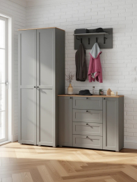 Большой комод две дверки четыре ящика с вешалкой с полкой и два шкаф-пенала Остин