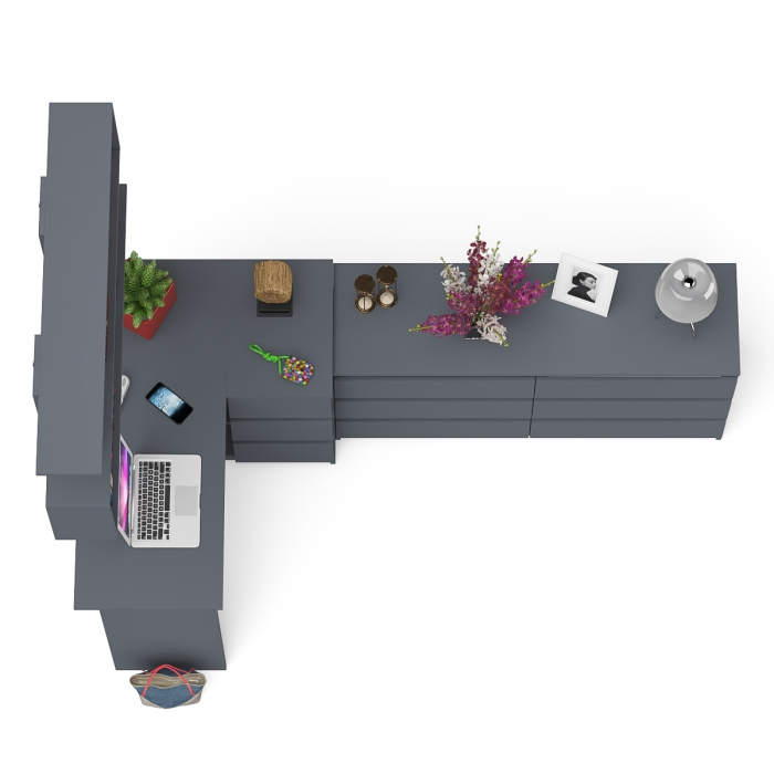 Домашние кабинеты, Комод широкий 6-ть ящиков Мори МК1380.6 с угловым компьютерным столом МС-16 правым и открытой книжной полкой