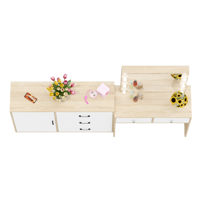 Туалетные столики, Стол туалетный для спальни с лампочками СТ-5 и тумба-комод 122-1204