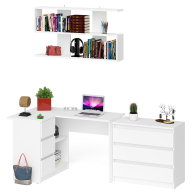 Домашние кабинеты, Комод на три ящика Мори МК800.1 с компьютерным столом для работы левый и открытой полкой