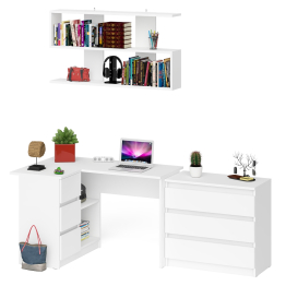 Комод на три ящика Мори МК800.1 с компьютерным столом для работы левый и открытой полкой