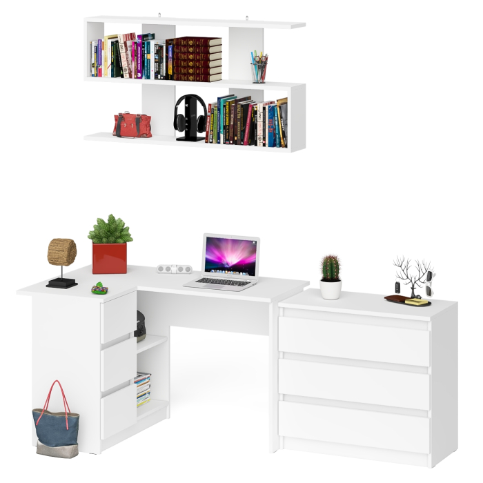 Домашние кабинеты, Комод на три ящика Мори МК800.1 с компьютерным столом для работы левый и открытой полкой