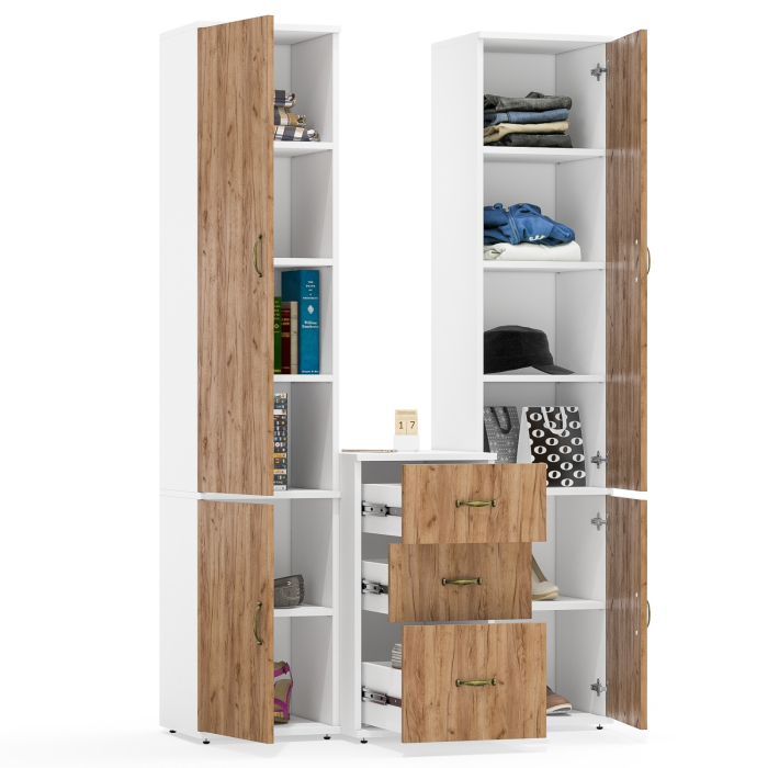 Домашние кабинеты, Два бельевых узких шкафа Лидер-8 22Б и тумба на три выдвижных ящика 3.16