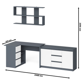 Угловой компьютерный стол Мори МС-16 левый с верхней полкой и тумбой-комодом 1200-3