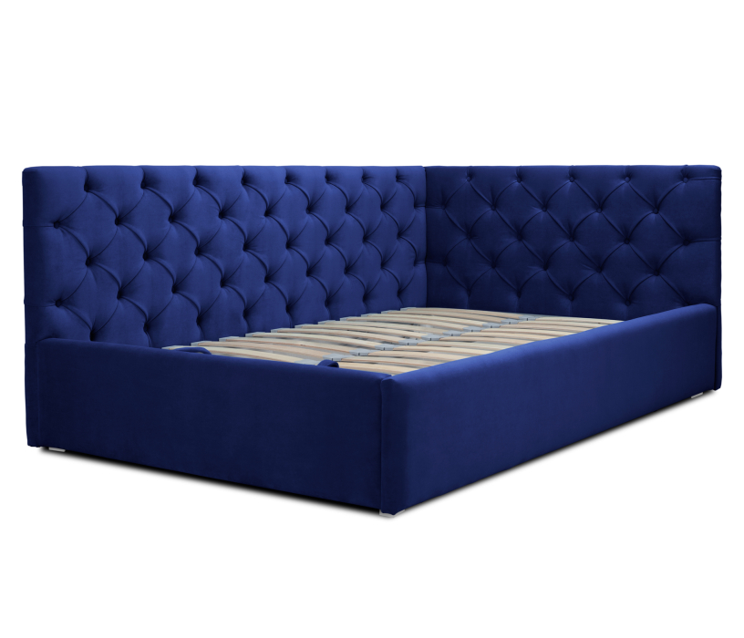 Мягкая кровать, Кровать с мягким изголовьем угловая Оливия 1200 с подъемным механизмом, микровелюр